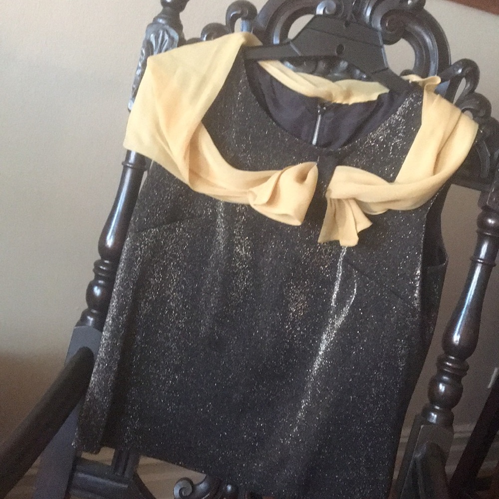 Vintage black metallic evening blouse w/Sash